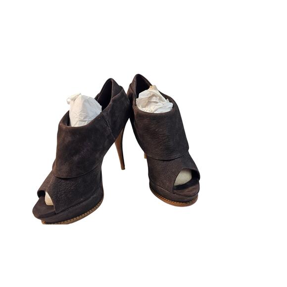 Shutz 7 B slouchy brown damarius suede platform bootie peep toe business chic - Picture 8 of 11